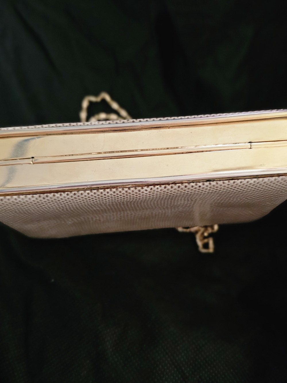 Vintage Judith Leiber Lizard Skin Minaudière Evening Bag Red Cabochon Clasp - Picture 5 of 10